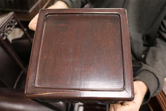 A Chinese carved hardwood nest of five tea tables W.37cm